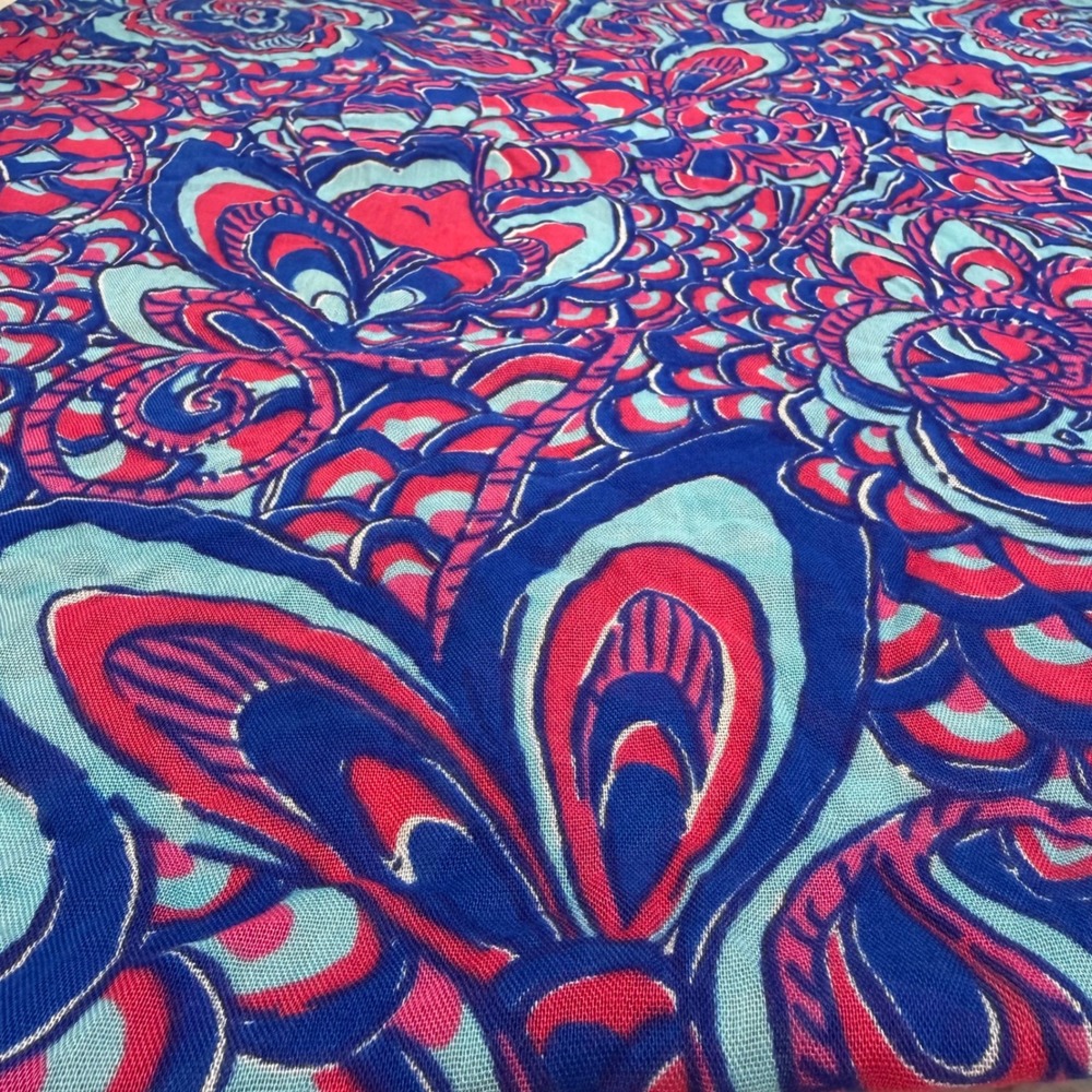 Lilly Pulitzer Infinity Scarf Blue Pink Aqua Floral Rayon Resort Preppy Loop Y2K
